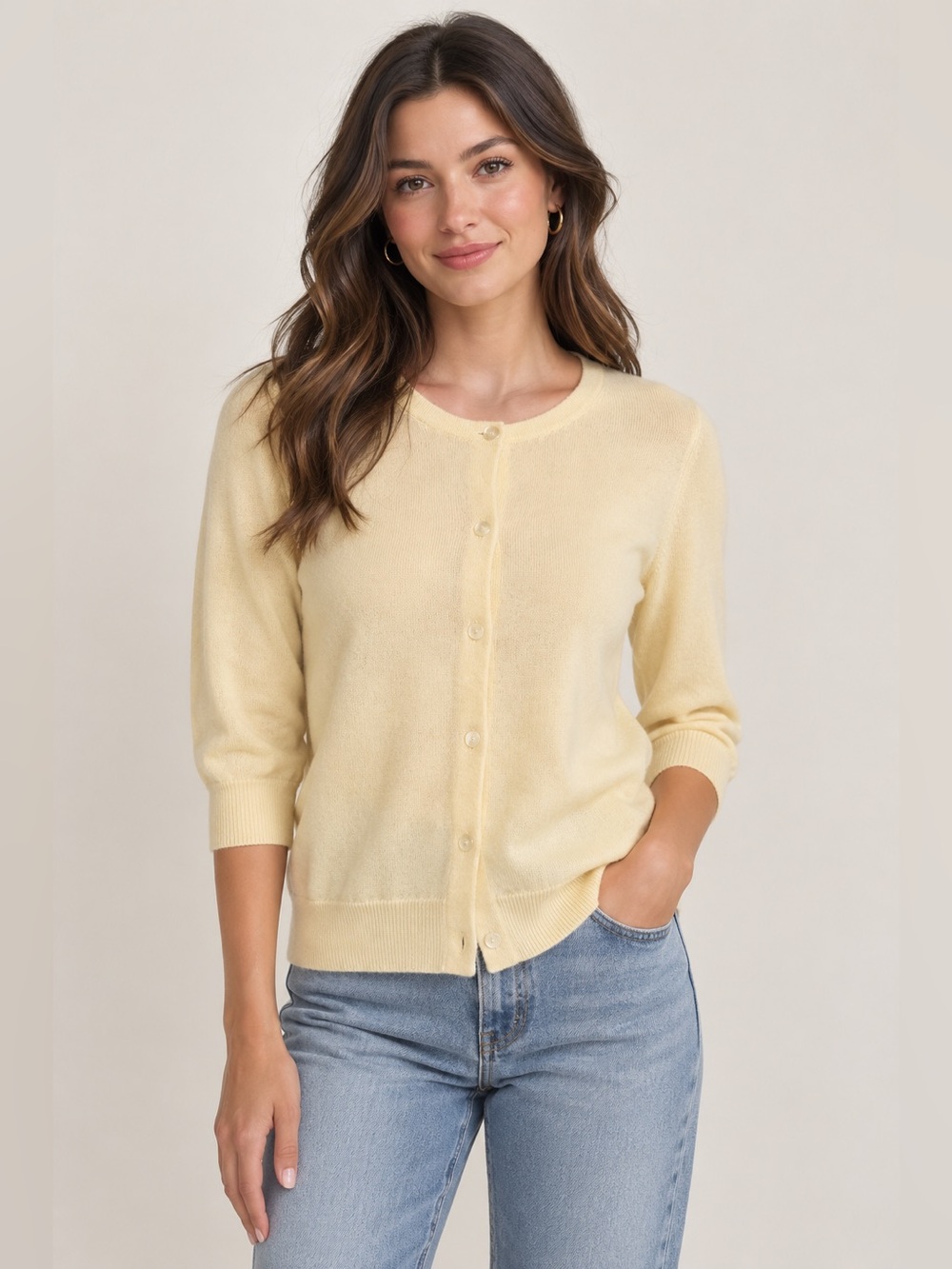 J.Crew women’s Butter Yellow 100% Cashmere Button Front Cardigan Sweater Size S